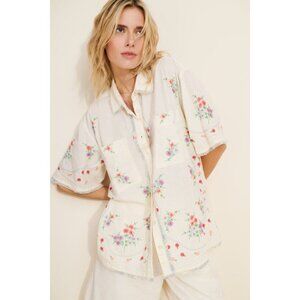 Free People Emma Embroidered Top Womens XS Boho Chic Floral Charming Garden